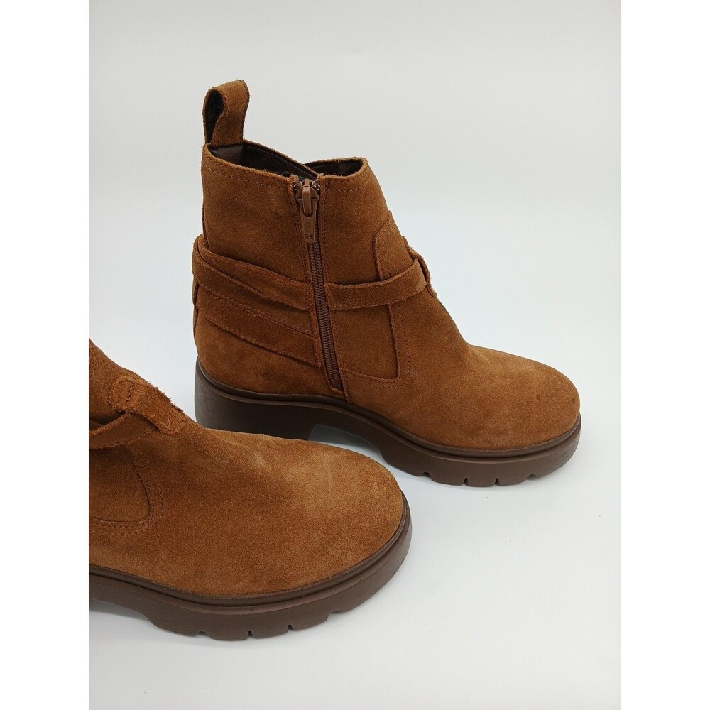 Steve Madden Coletta Lug Sole Tan Suede Buckle Ankle Booties Size 7.5 - Picture 2 of 7
